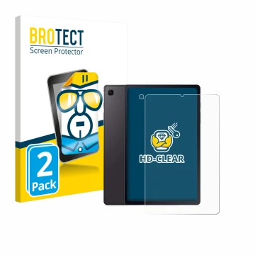 Face avant d’un emballage produit avec le logo de la marque BROTECT. À côté, l’appareil Samsung Galaxy Tab S6 Lite 2020 (Avant