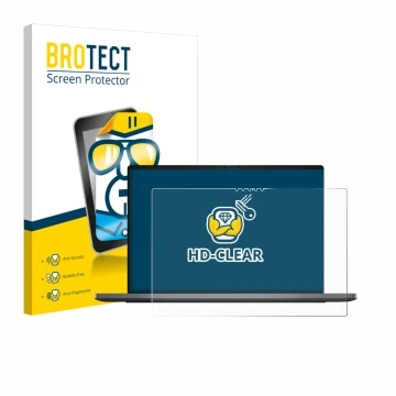 Face avant d’un emballage produit avec le logo de la marque BROTECT. À côté, l’appareil Dell XPS 14 DA14260 est représenté ave