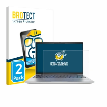 Face avant d’un emballage produit avec le logo de la marque BROTECT. À côté, l’appareil HP EliteBook 8 G1i 13