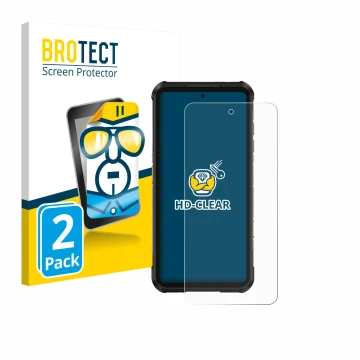 Face avant d’un emballage produit avec le logo de la marque BROTECT. À côté, l’appareil Ulefone RugOne Xever 7 Pro est représe