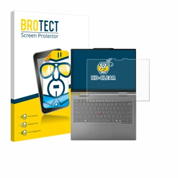 Face avant d’un emballage produit avec le logo de la marque BROTECT. À côté, l’appareil Lenovo ThinkPad X1 2-in-1 Gen 10 Aura 