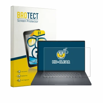 Face avant d’un emballage produit avec le logo de la marque BROTECT. À côté, l’appareil Dell Pro Precision 7 Series 16 est rep
