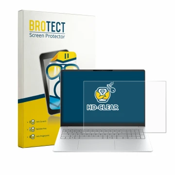 Face avant d’un emballage produit avec le logo de la marque BROTECT. À côté, l’appareil HP OmniBook 3 16 16-bw0750ng est repré