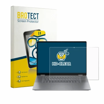 Face avant d’un emballage produit avec le logo de la marque BROTECT. À côté, l’appareil HP OmniBook X Flip 2-in-1 AI 16-cc0796