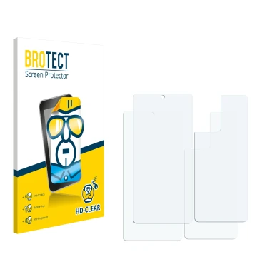 Face avant d’un emballage produit avec le logo de la marque BROTECT. À côté se trouve la protection d’écran correspondante.