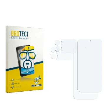 Face avant d’un emballage produit avec le logo de la marque BROTECT. À côté se trouve la protection d’écran correspondante.