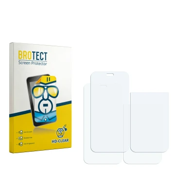 Face avant d’un emballage produit avec le logo de la marque BROTECT. À côté se trouve la protection d’écran correspondante.