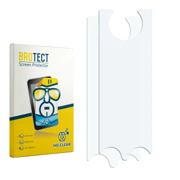 Face avant d’un emballage produit avec le logo de la marque BROTECT. À côté se trouve la protection d’écran correspondante.