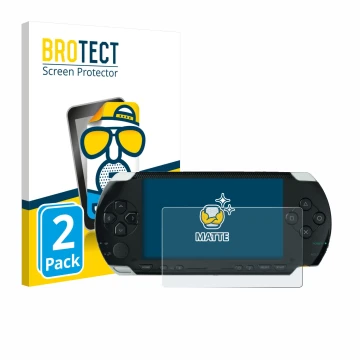 Face avant d’un emballage produit avec le logo de la marque BROTECT. À côté, l’appareil Sony PSP 1000 est représenté avec la p
