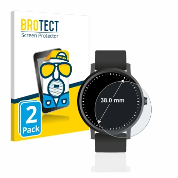 Face avant d’un emballage produit avec le logo de la marque BROTECT. À côté, l’appareil Montres (Circulaire, ø: 38 mm) est rep