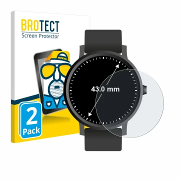 Face avant d’un emballage produit avec le logo de la marque BROTECT. À côté, l’appareil Montres (Circulaire, ø: 43 mm) est rep