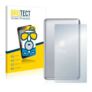 Face avant d’un emballage produit avec le logo de la marque BROTECT. À côté, l’appareil Apple iPod classic 120 GB (Arrière, 7è