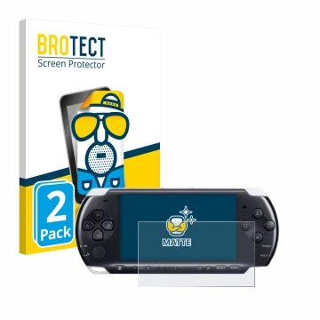 Face avant d’un emballage produit avec le logo de la marque BROTECT. À côté, l’appareil Sony PSP 3000 est représenté avec la p