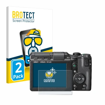 Face avant d’un emballage produit avec le logo de la marque BROTECT. À côté, l’appareil Ricoh GXR est représenté avec la prote