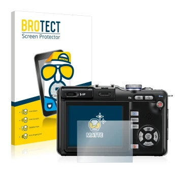 Face avant d’un emballage produit avec le logo de la marque BROTECT. À côté, l’appareil Olympus PEN E-PL1 est représenté avec 