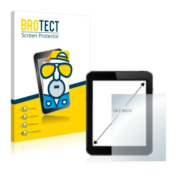 Face avant d’un emballage produit avec le logo de la marque BROTECT. À côté, l’appareil est représenté avec la protection d’éc