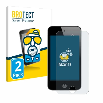 Face avant d’un emballage produit avec le logo de la marque BROTECT. À côté, l’appareil Apple iPod Touch (4ème Gen.) est repré