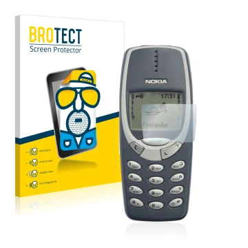 Face avant d’un emballage produit avec le logo de la marque BROTECT. À côté, l’appareil Nokia 3310 2011 est représenté avec la