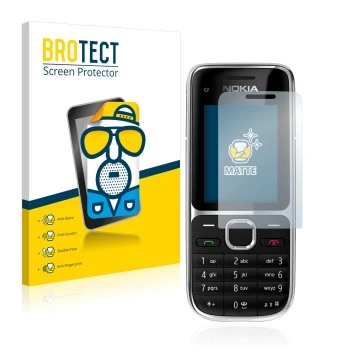 Face avant d’un emballage produit avec le logo de la marque BROTECT. À côté, l’appareil Nokia C2-01 est représenté avec la pro