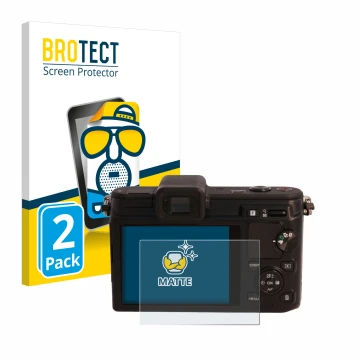 Face avant d’un emballage produit avec le logo de la marque BROTECT. À côté, l’appareil Nikon 1 V1 est représenté avec la prot