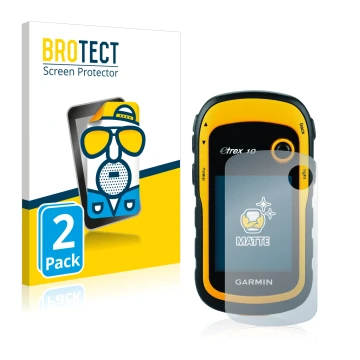 Face avant d’un emballage produit avec le logo de la marque BROTECT. À côté, l’appareil Garmin eTrex 10 est représenté avec la