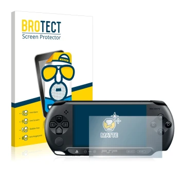 Face avant d’un emballage produit avec le logo de la marque BROTECT. À côté, l’appareil Sony PSP Street E1004 est représenté a