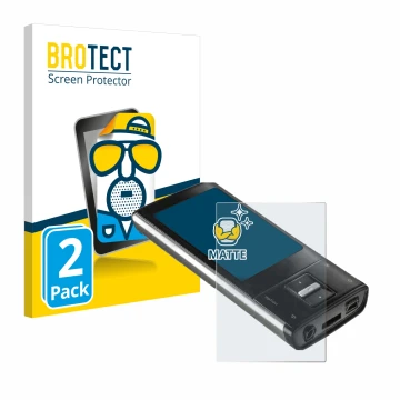 Face avant d’un emballage produit avec le logo de la marque BROTECT. À côté, l’appareil Intenso Video Shooter 2,4
