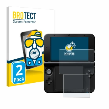 Face avant d’un emballage produit avec le logo de la marque BROTECT. À côté, l’appareil Nintendo 3DS XL SPM7800 est représenté