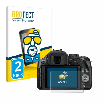 Face avant d’un emballage produit avec le logo de la marque BROTECT. À côté, l’appareil Panasonic Lumix DMC-G5 est représenté 