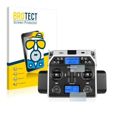 Face avant d’un emballage produit avec le logo de la marque BROTECT. À côté, l’appareil Graupner MC-20 HoTT est représenté ave