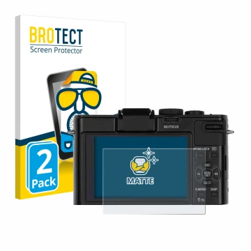Face avant d’un emballage produit avec le logo de la marque BROTECT. À côté, l’appareil Leica D-Lux 6 est représenté avec la p