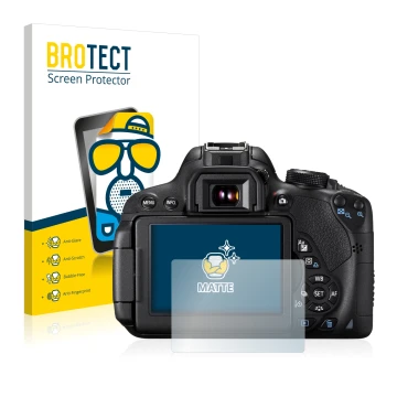 Face avant d’un emballage produit avec le logo de la marque BROTECT. À côté, l’appareil Canon EOS 700D est représenté avec la 