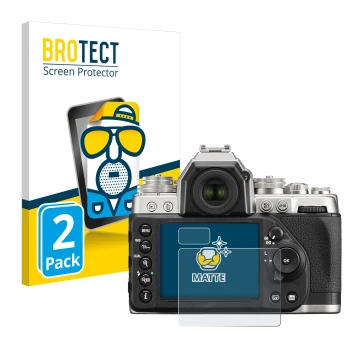 Face avant d’un emballage produit avec le logo de la marque BROTECT. À côté, l’appareil Nikon Df est représenté avec la protec