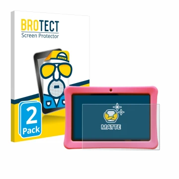 Face avant d’un emballage produit avec le logo de la marque BROTECT. À côté, l’appareil Contixo Kids 7