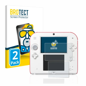 Face avant d’un emballage produit avec le logo de la marque BROTECT. À côté, l’appareil Nintendo 2DS est représenté avec la pr