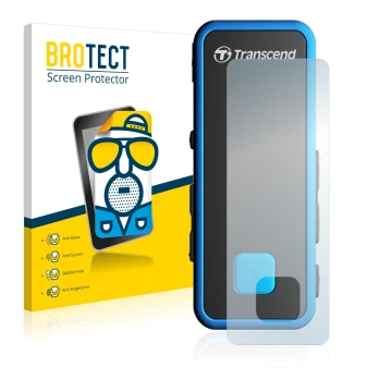 Face avant d’un emballage produit avec le logo de la marque BROTECT. À côté, l’appareil Transcend MP350 est représenté avec la