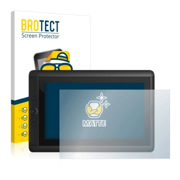 Face avant d’un emballage produit avec le logo de la marque BROTECT. À côté, l’appareil Wacom Cintiq 13 HD est représenté avec