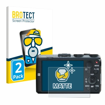 Face avant d’un emballage produit avec le logo de la marque BROTECT. À côté, l’appareil Sony Cyber-Shot DSC-HX60 est représent