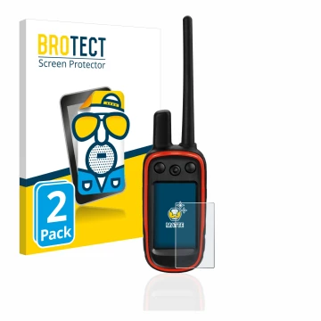 Face avant d’un emballage produit avec le logo de la marque BROTECT. À côté, l’appareil Garmin Alpha 100 est représenté avec l