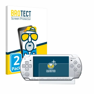 Face avant d’un emballage produit avec le logo de la marque BROTECT. À côté, l’appareil Sony PSP 2004 est représenté avec la p