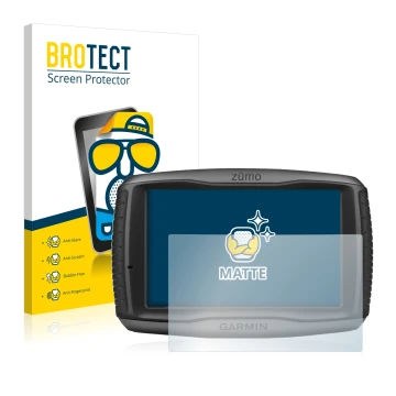 Face avant d’un emballage produit avec le logo de la marque BROTECT. À côté, l’appareil Garmin zumo 590LM est représenté avec 