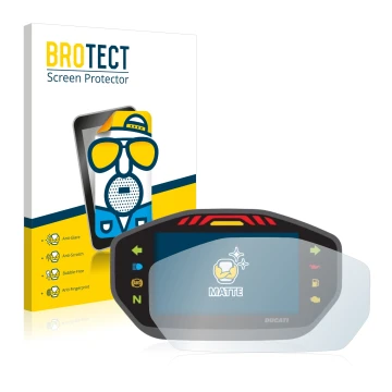Face avant d’un emballage produit avec le logo de la marque BROTECT. À côté, l’appareil Ducati Monster 1200S Colour-TFT-Displa