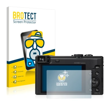 Face avant d’un emballage produit avec le logo de la marque BROTECT. À côté, l’appareil Panasonic Lumix DMC-TZ60 est représent