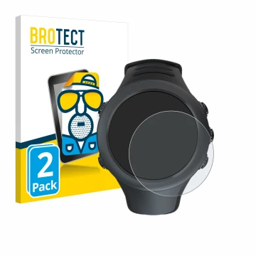 Face avant d’un emballage produit avec le logo de la marque BROTECT. À côté, l’appareil Suunto Ambit3 Sport Black est représen