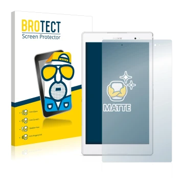 Face avant d’un emballage produit avec le logo de la marque BROTECT. À côté, l’appareil Sony Xperia Z3 Tablet Compact SGP621 e