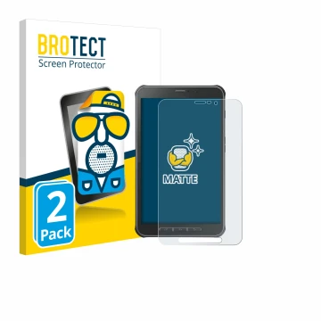 Face avant d’un emballage produit avec le logo de la marque BROTECT. À côté, l’appareil Samsung Galaxy Tab Active SM-T365 est 