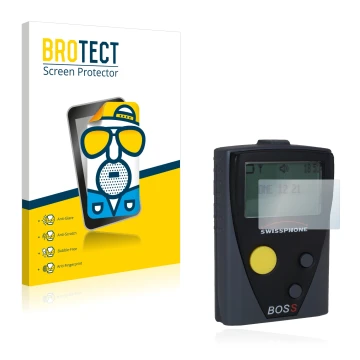 Face avant d’un emballage produit avec le logo de la marque BROTECT. À côté, l’appareil Swissphone Boss 925 V est représenté a