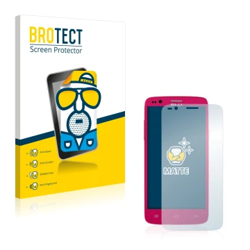 Face avant d’un emballage produit avec le logo de la marque BROTECT. À côté, l’appareil BLU Star 4.5 Design Edition est représ