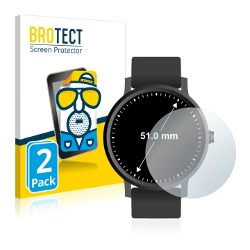 Face avant d’un emballage produit avec le logo de la marque BROTECT. À côté, l’appareil Montres (Circulaire, ø: 51 mm) est rep