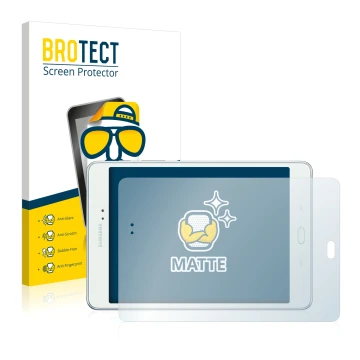 Face avant d’un emballage produit avec le logo de la marque BROTECT. À côté, l’appareil Samsung Galaxy Tab A 8.0 est représent